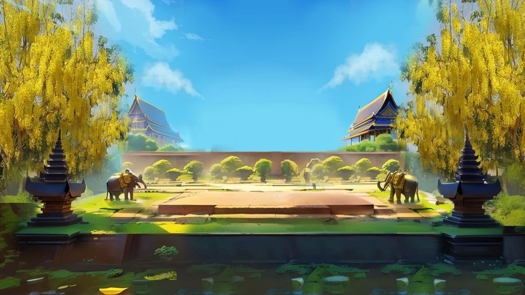 gold elephant and thailand temple