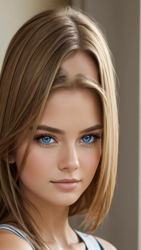 Girl with a beautiful look, blonde with blue eyes and realistic ,