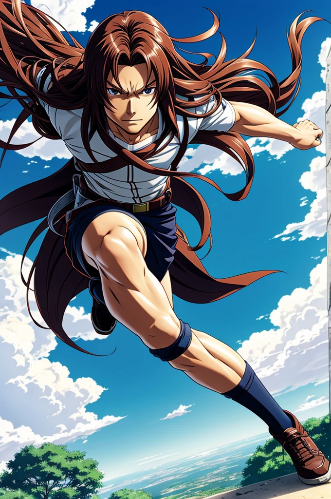 A anime hero with long hair who can fly