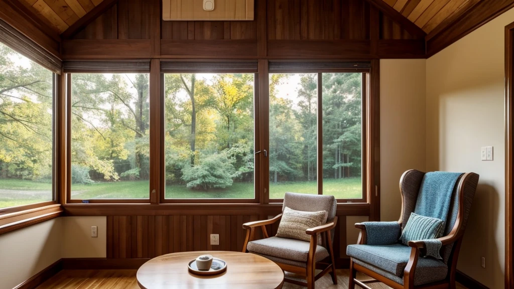 A cozy reading nook with a comfortable armchair bathed in warm, natural light from a nearby window. On a small wooden table next to the chair, there's a smartphone displaying the Audible app interface. The screen shows a book cover and playback controls, indicating the app in use.  The focus is on the smartphone and the serene environment, suggesting a peaceful and enjoyable reading experience with the Audible app.  emphasizing the comfort and pleasure of listening to audiobooks in a cozy setting. Ultra Realistic, show smartphone screen with cover of an audio book