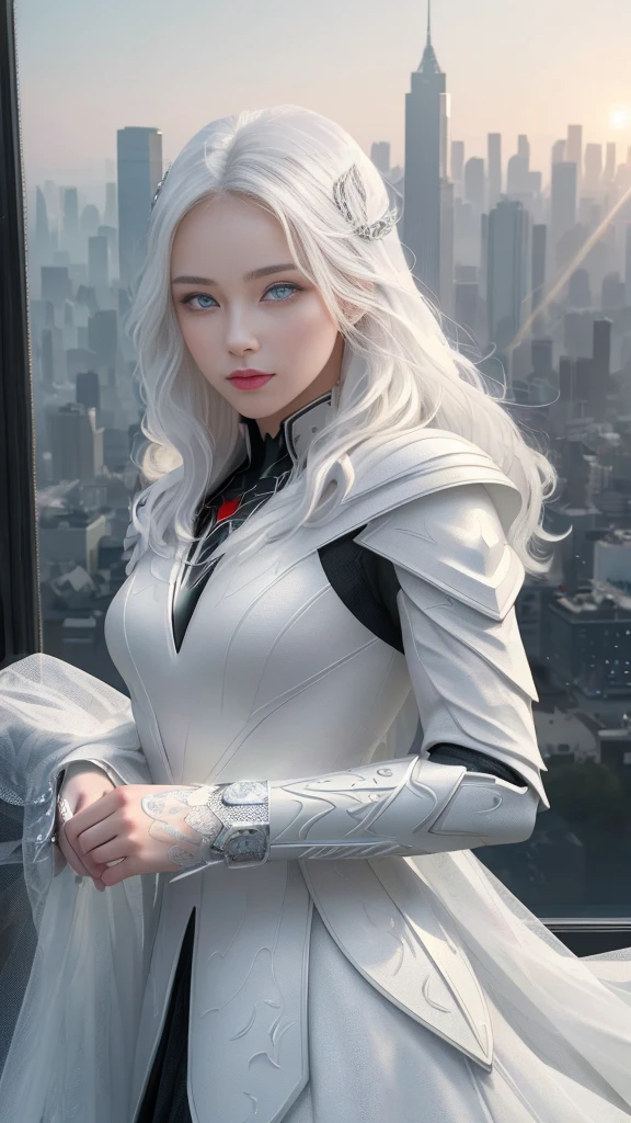 (1 girl:1.3), Alone, (((Very detailed face)))), ((Very detailed eyes and face.)))), beautifuls detalles ojos, body parts__, Official Art, unified 8k wallpaper, super detailed, beautiful and beautiful, beautiful, Masterpiece, Best Quality, Original, Masterpiece, super fine photo, Best Quality, super high resolution, realistic realism, sunlight, Full length portrait, extraordinary beauty, dynamic pose, delicate face, vibrant eyes, (FROM THE FRONT), He wears a Spider-Man suit., red and black color scheme, spider, fondo muy detallado del Ceiling de la ciudad, Ceiling, with city views, detailed face, detailed complex busy background, disordered, gorgeous, milky white, very detailed skin, realistic skin details, visible pores, clear focus, volumetric fog, 8k hd, DSLR, high quality, film grain, White skin, photographic realism, lomography, Futuristic dystopian megalopolis, translucent, eyes looking at the camera, Big , short hair,white hair ,full body,mecha,cyborg,robotic,long hair