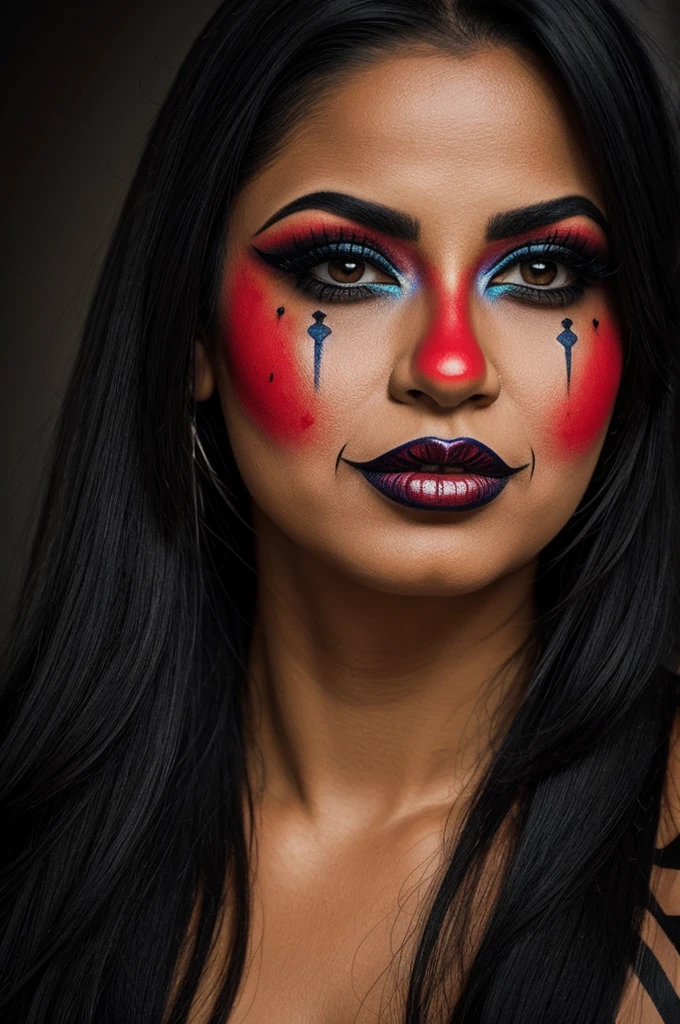 Chicana woman face with clown makeup Chicano art with a lot of realism and detail and high contrast