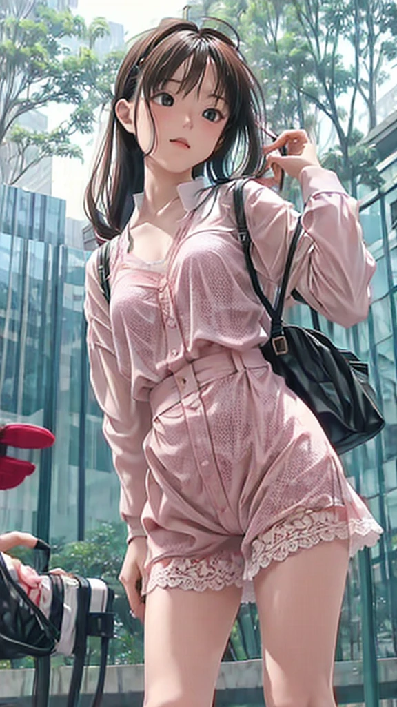 No underwear,mysterious,In a forest like a city,Too much exposure,mist,Lace clothes,White underwear,Girl,1 person