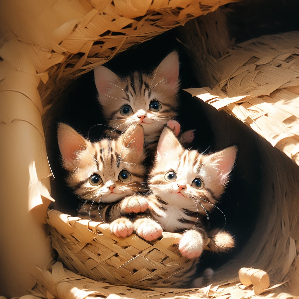 Brown tabby kitten、Long beard、Peeking out from a hole in the wall
