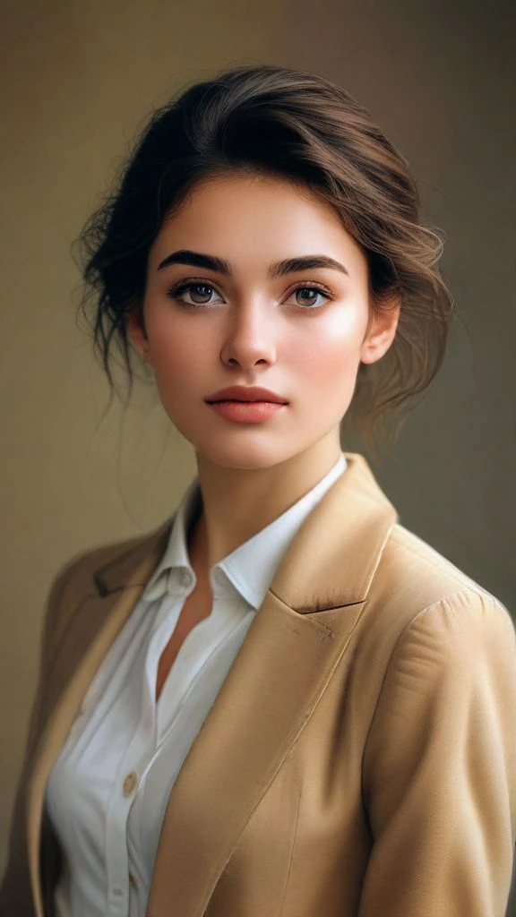 The photo faithfully depicts an intelligent young pretty woman