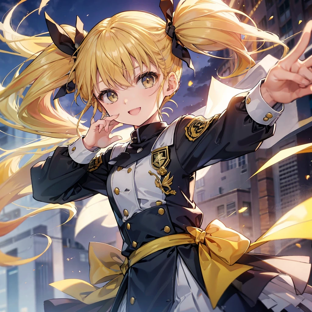(((Shinomiya Kikoru))) ((Yellow Hair Twin tails)) (smile Jump) Shining Background Shining Edge