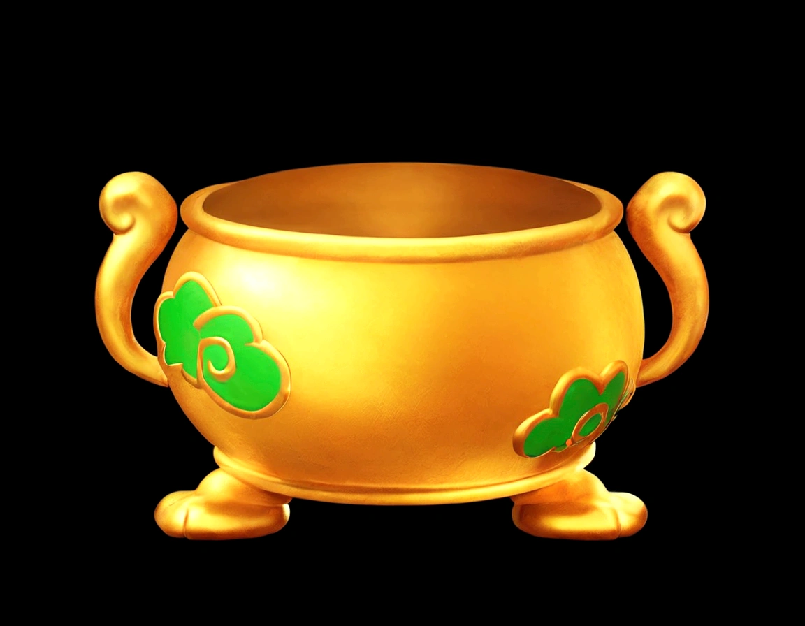 a close up of a Kaneko pot with shamrocks on it, Kaneko, pot, Role Playing Game Items, 魔法大pot, pots of Kaneko, Kanekoen chinese text, “ Kanekoen cup, herb, Kanekoen, Game assets, 大pot, Magic Items, Rendering Art, Chinese Gorgeous, Object Art, realistic Kaneko, The Holy Grail of Understanding, gem, Awards