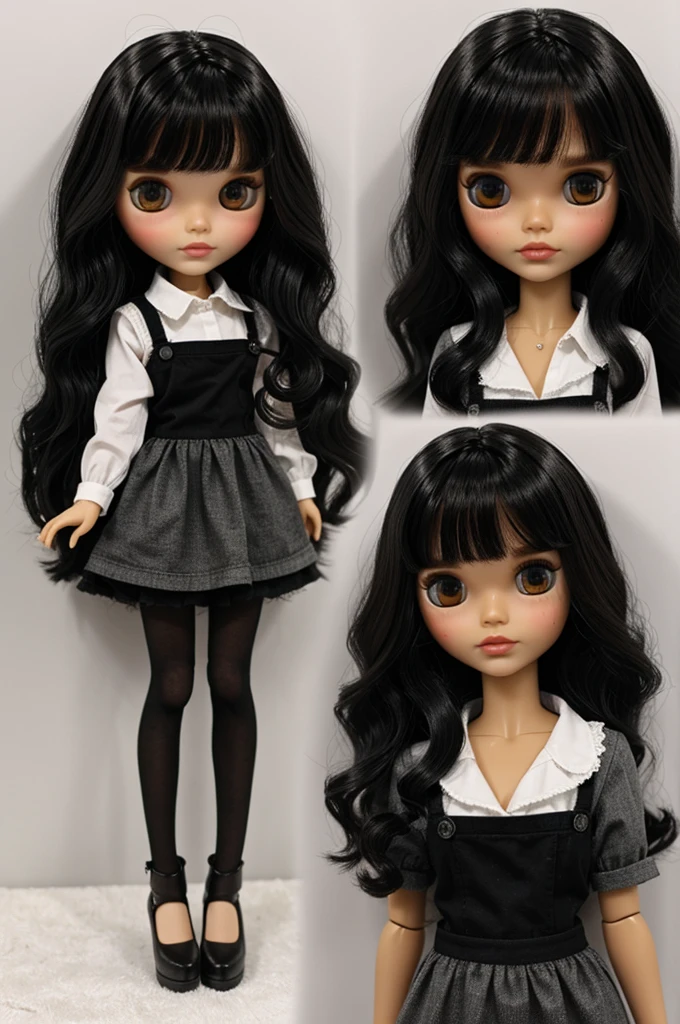 make me a blythe doll with wavy hair/black short straight 