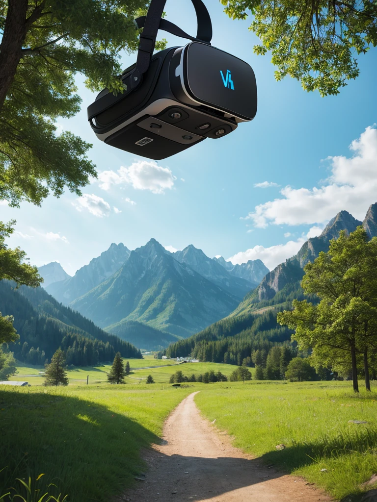 VR Experience Therapy logo with nature scenery background