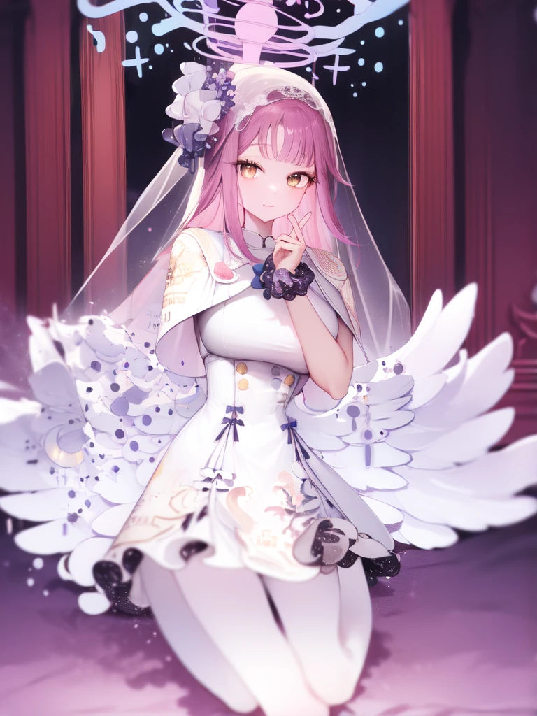 A girl，Long hair, Bangs, Pink Hair, Hair between the eyes, s eyes:（1.5),  (Large Breasts:1.2), 
rest  锁骨, Wedding dress，veil，wedding，White Dress，Flowers，The skirt is broken，White socks，Tights，White knee socks，
Looking at the audience, whole body,
indoors, church，permanent，permanent，
rest (masterpiece:1.2), best quality, high resolution, Unity 8K wallpaper, (illustration:0.8), (美丽细致s eyes:1.6), Extremely detailed face, Perfect lighting, Extremely detailed CG, (Perfect hands, Perfect anatomical structure),