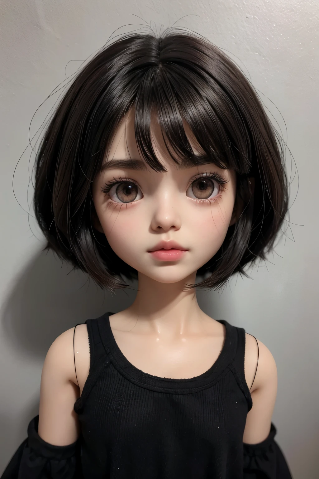 make me a Blythe doll dark skin, short black hair and brown eyes