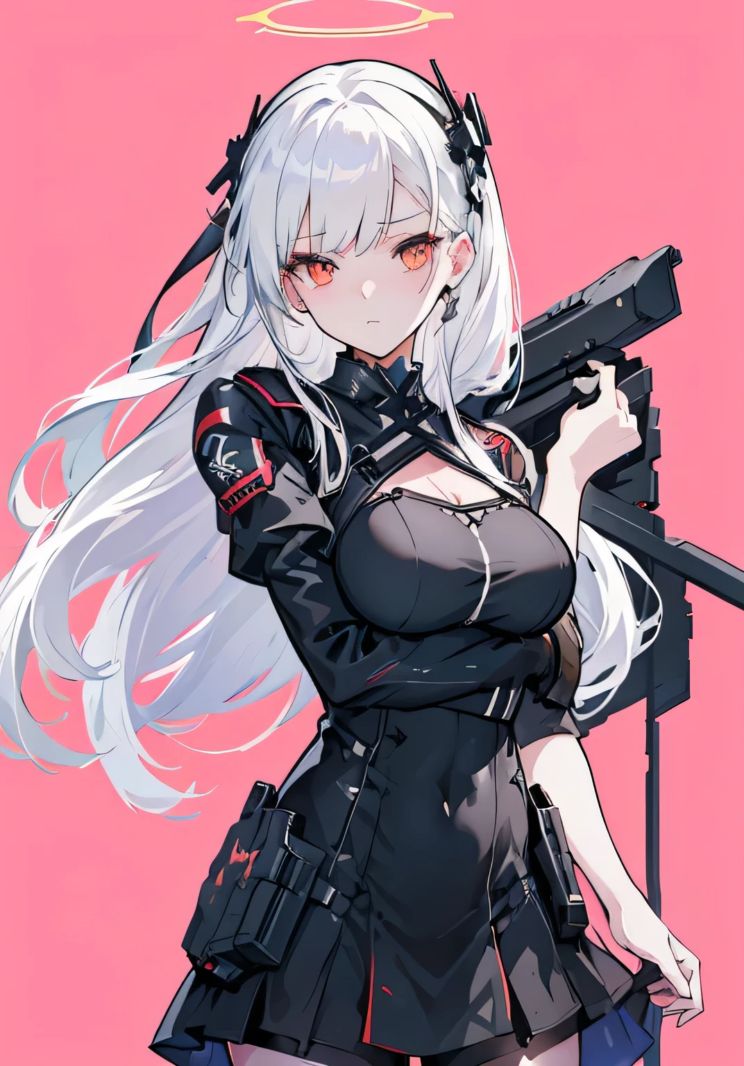 Anime girl wearing a black dress, from girls frontline, girls frontline style, Kantai collection style, From the night of the ark, girls frontline universe, Fine details. Girl Front, Girls Frontline CG, Girl Front,arknight, azur lane style, white haired Cangcang, trending on artstation pixiv，simplebackground，The halo