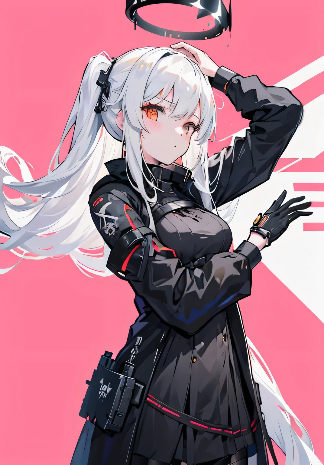 Anime girl wearing a black dress, from girls frontline, girls frontline style, Kantai collection style, From the night of the ark, girls frontline universe, Fine details. Girl Front, Girls Frontline CG, Girl Front,arknight, azur lane style, white haired Cangcang, trending on artstation pixiv,simplebackground,The halo