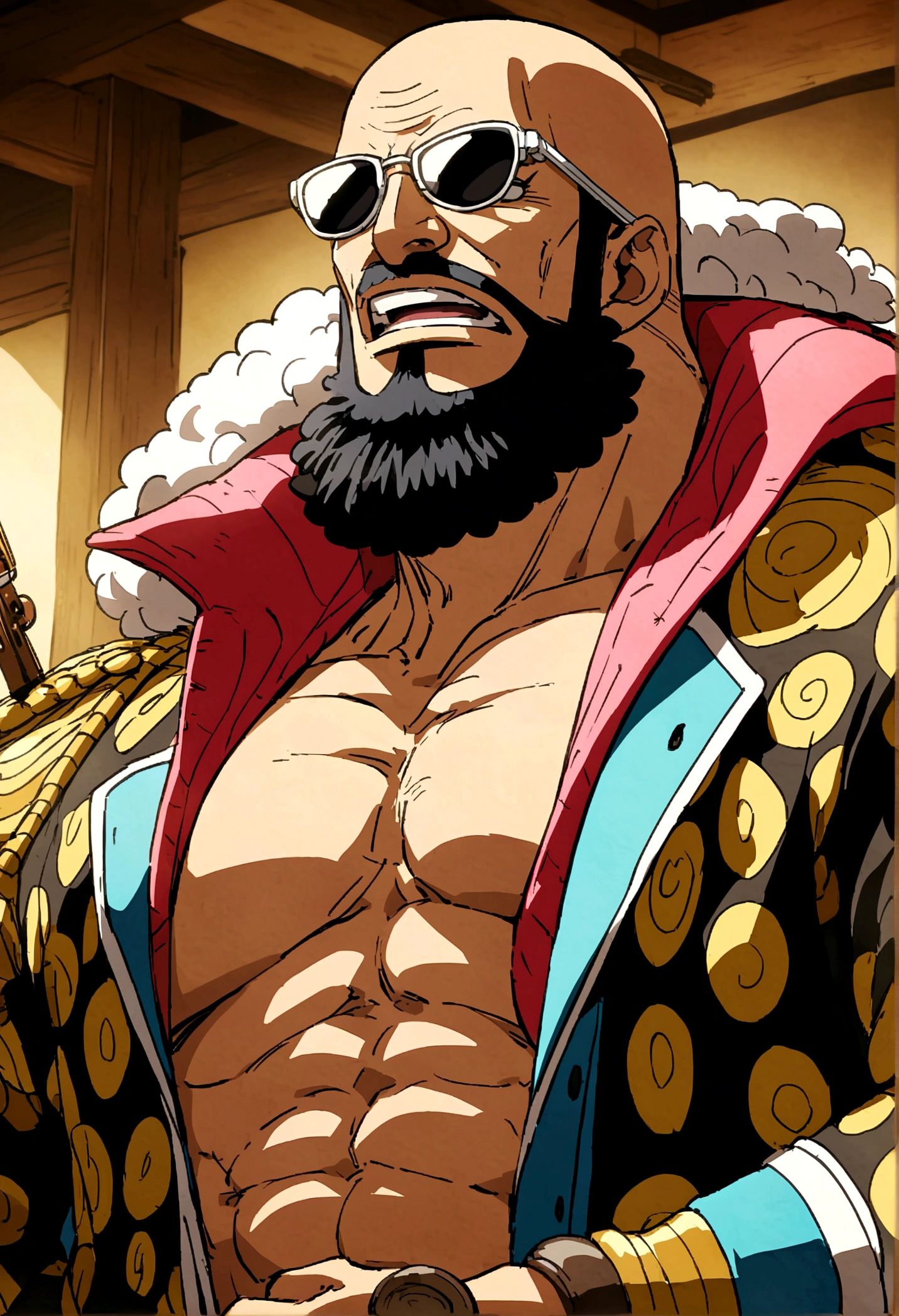 anime、one piece、pirate、Blackbeard、Nose corners、Gatai is good、sunglasses、Bad guy、gun、sake、Second Dimension