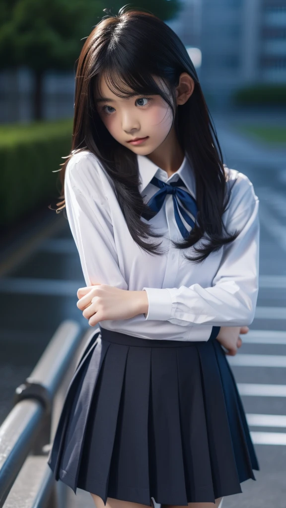 JK、high school girl、uniform、Unbuttoned、Clothes falling apart、uniformの残骸、rain、豪rain、typhoon、night、dark、thunder、lightning、