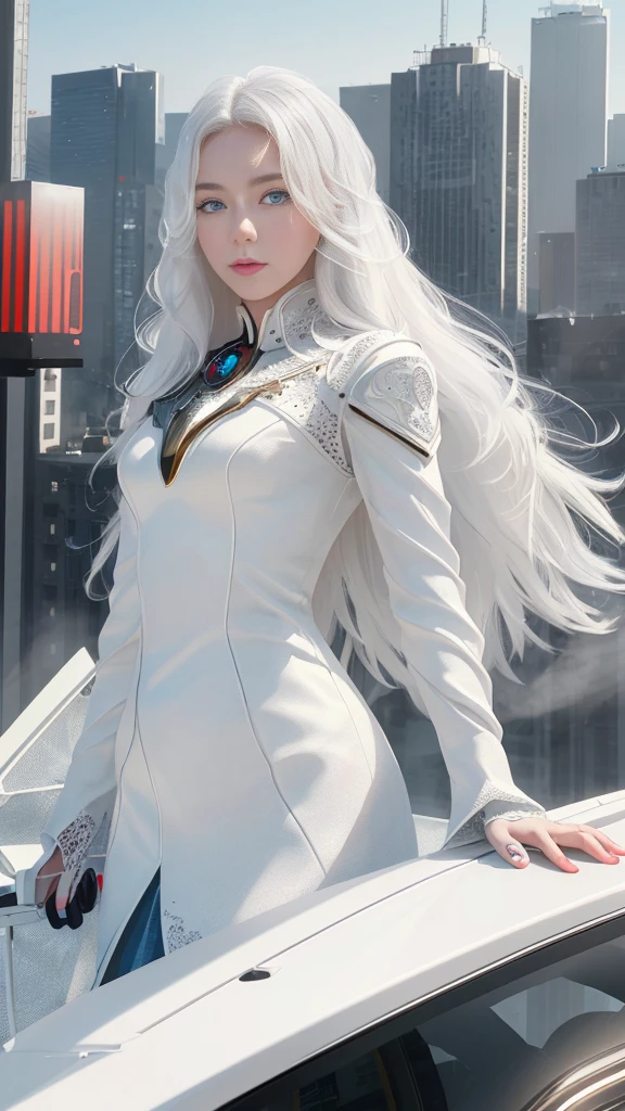 (1 girl:1.3), Alone, (((Very detailed face)))), ((Very detailed eyes and face.)))), beautifuls detalles ojos, body parts__, Official Art, unified 8k wallpaper, super detailed, beautiful and beautiful, beautiful, Masterpiece, Best Quality, Original, Masterpiece, super fine photo, Best Quality, super high resolution, realistic realism, sunlight, Full length portrait, extraordinary beauty, dynamic pose, delicate face, vibrant eyes, (FROM THE FRONT), He wears a Spider-Man suit., red and black color scheme, spider, fondo muy detallado del Ceiling de la ciudad, Ceiling, with city views, detailed face, detailed complex busy background, disordered, gorgeous, milky white, very detailed skin, realistic skin details, visible pores, clear focus, volumetric fog, 8k hd, DSLR, high quality, film grain, White skin, photographic realism, lomography, Futuristic dystopian megalopolis, translucent, eyes looking at the camera, Big , short hair,white hair ,full body,mecha,cyborg,robotic,long hair