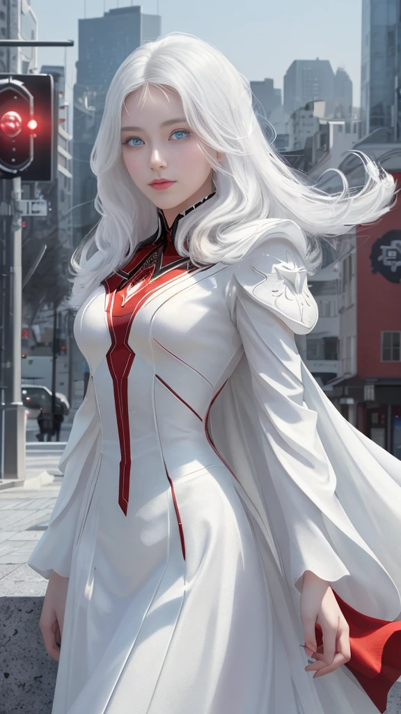 (1 girl:1.3), Alone, (((Very detailed face)))), ((Very detailed eyes and face.)))), beautifuls detalles ojos, body parts__, Official Art, unified 8k wallpaper, super detailed, beautiful and beautiful, beautiful, Masterpiece, Best Quality, Original, Masterpiece, super fine photo, Best Quality, super high resolution, realistic realism, sunlight, Full length portrait, extraordinary beauty, dynamic pose, delicate face, vibrant eyes, (FROM THE FRONT), He wears a Spider-Man suit., red and black color scheme, spider, fondo muy detallado del Ceiling de la ciudad, Ceiling, with city views, detailed face, detailed complex busy background, disordered, gorgeous, milky white, very detailed skin, realistic skin details, visible pores, clear focus, volumetric fog, 8k hd, DSLR, high quality, film grain, White skin, photographic realism, lomography, Futuristic dystopian megalopolis, translucent, eyes looking at the camera, Big , short hair,white hair ,full body,mecha,cyborg,robotic,long hair