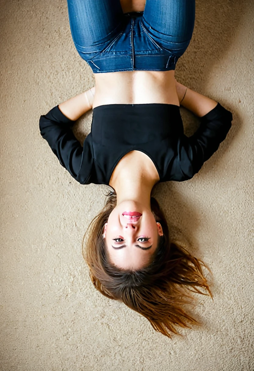 girl upside down, ass up face down