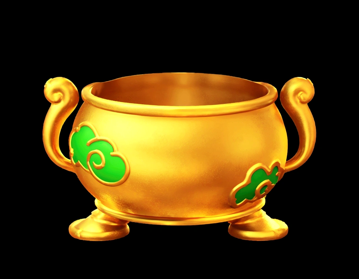 Golden Pot Game Assets, 3d,Strong texture,metallic feel,Golden,3d,HD,8K,Game Icon,