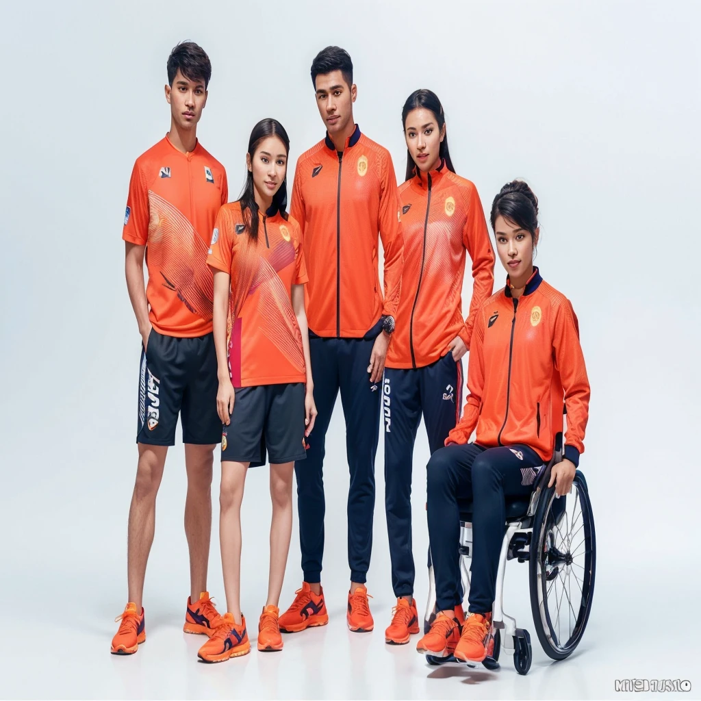 Hyper 4k, highres, masterpiece, high quality, detail realistic, photorealistic, semi-realistic, potrait,
Caricature 3D, 3D Animation, malay male, hijab female, standing, wearing sport attire for olympic, yellow colour with tiger strip design, facing camera, malaysia badge, studio photoshoot,