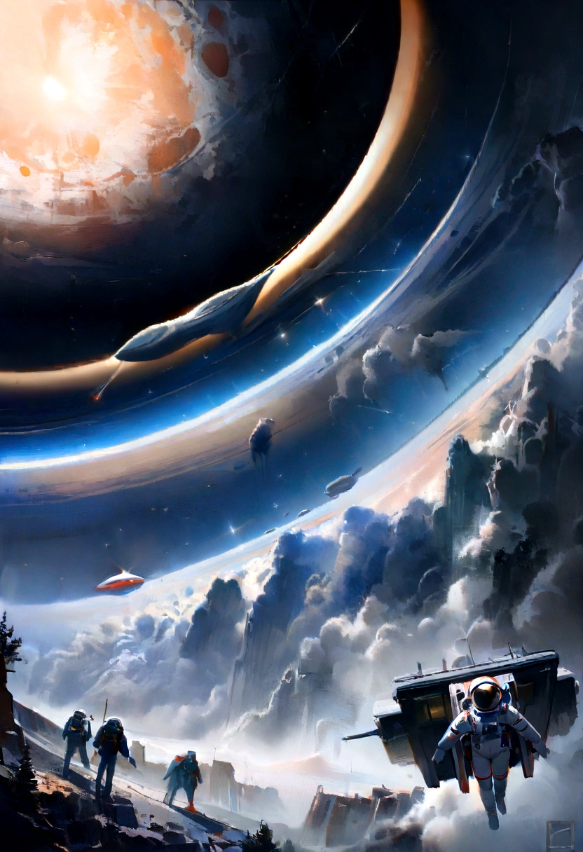 (best qualityer,4K,8K,A high resolution,work of art:1.2),(realisitic, fotorrealisitic, fotorrealisitic:1.37), astronaut fall down in space, in the background we have a black hole and some stars, science fiction, Retro-futuristic technology,Starry fog,exploration,adventure,mystery,galactic environment,exalted,?????? isolated,Interstellar travel,dramatic contrast,distant planets,majestic face,Sci-fi fashion,Smoke and fog effects,contrasting textures,timeless beauty