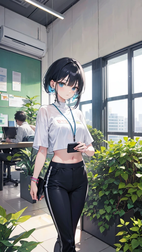 Modern Anime, Coworking Space, Wireless Earphones, Cropped trousers, succulent plants