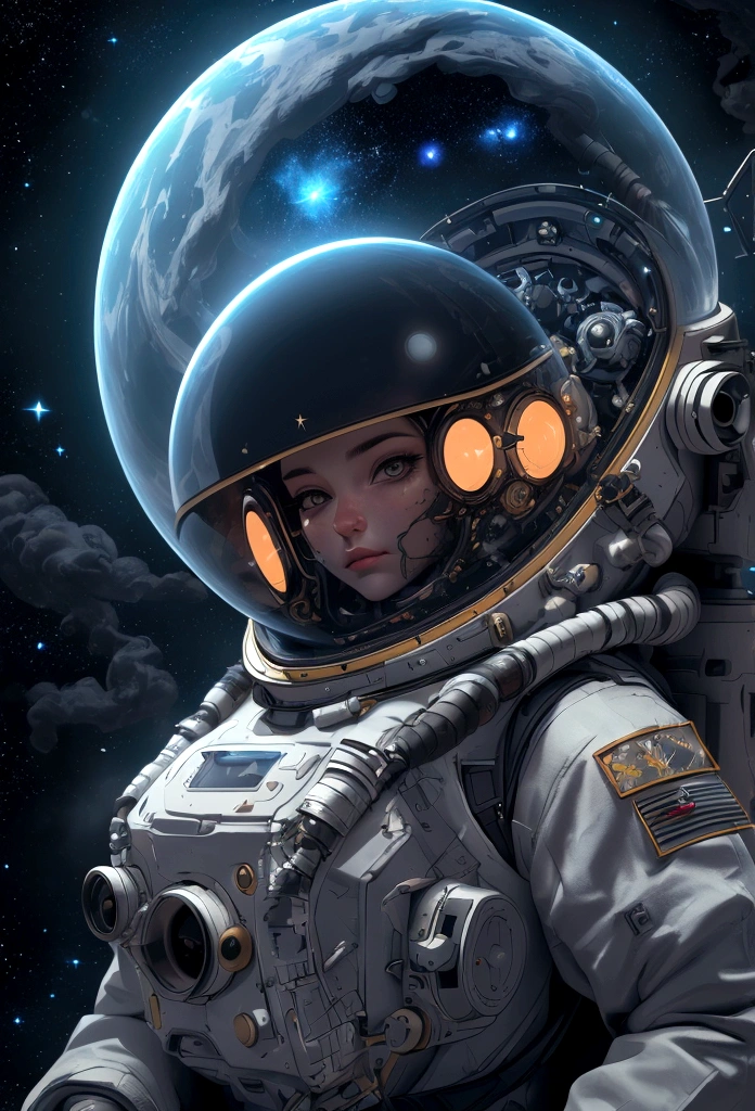(best qualityer,4K,8K,A high resolution,work of art:1.2),(realisitic, fotorrealisitic, fotorrealisitic:1.37), astronaut fall down in space, in the background we have a black hole and some stars, science fiction, Retro-futuristic technology,Starry fog,exploration,adventure,mystery,galactic environment,exalted,Heroin isolated,Interstellar travel,dramatic contrast,distant planets,majestic face,Sci-fi fashion,Smoke and fog effects,contrasting textures,timeless beauty