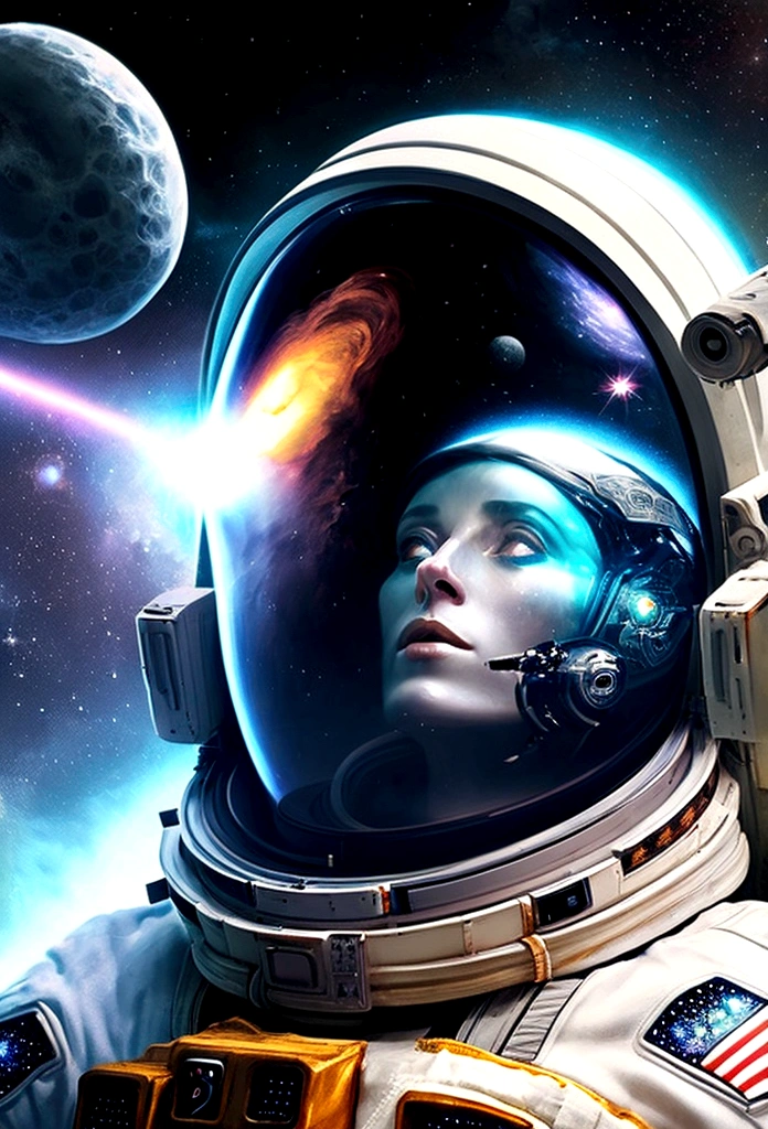 (best qualityer,4K,8K,A high resolution,work of art:1.2),(realisitic, fotorrealisitic, fotorrealisitic:1.37), astronaut fall down in space, in the background we have a black hole and some stars, science fiction, Retro-futuristic technology,Starry fog,exploration,adventure,mystery,galactic environment,exalted,Heroin isolated,Interstellar travel,dramatic contrast,distant planets,majestic face,Sci-fi fashion,Smoke and fog effects,contrasting textures,timeless beauty