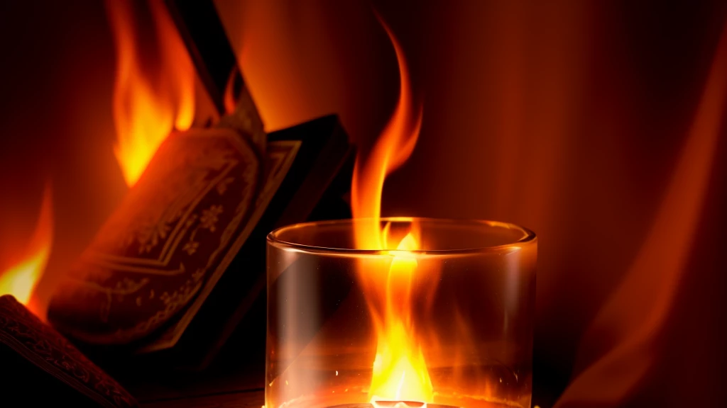 There is a glass candle lit on the table, small fire, fire lit, Warm Features, product introduction photos, fire, small inflammations, Detailed local information, Beautifully illuminated, Vibrant atmosphere, Warm atmosphere, inflammation, Cozy environment, easy to use, with fire, Warm space, Illuminating the area, glass inflammation, Warm Light, Upright, Award-winning
