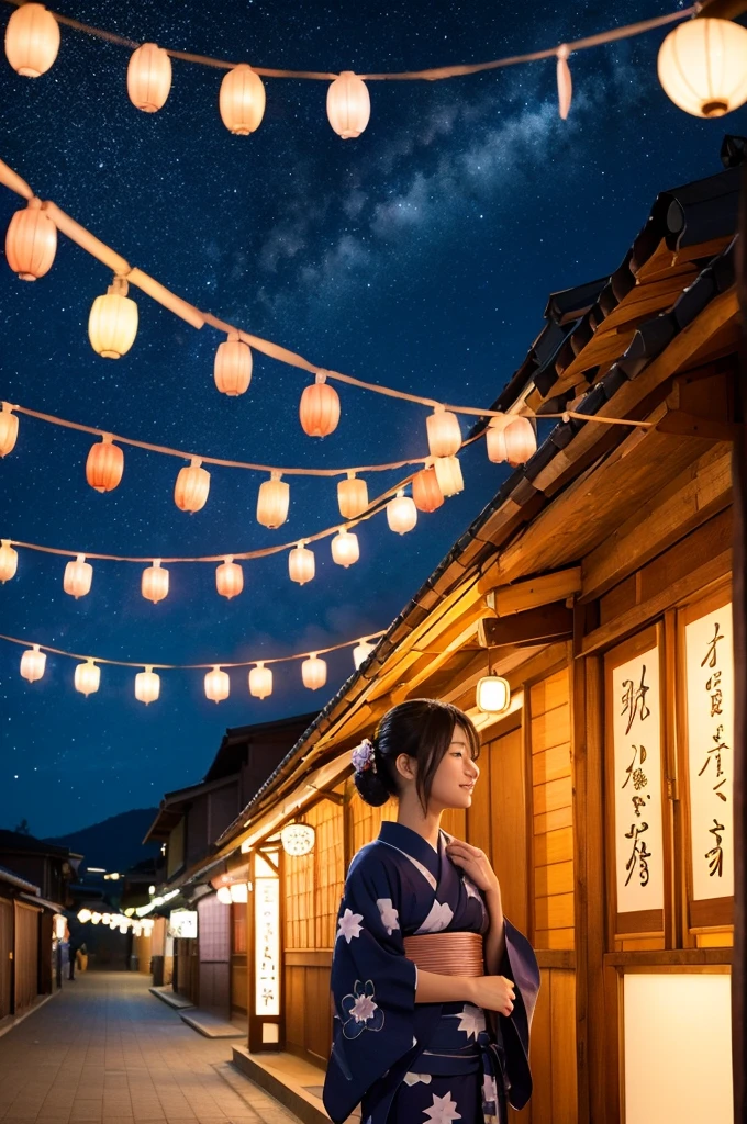 Tanabata、Strip、lanthanum、Fantastic night sky、wish、Beauty in a yukata