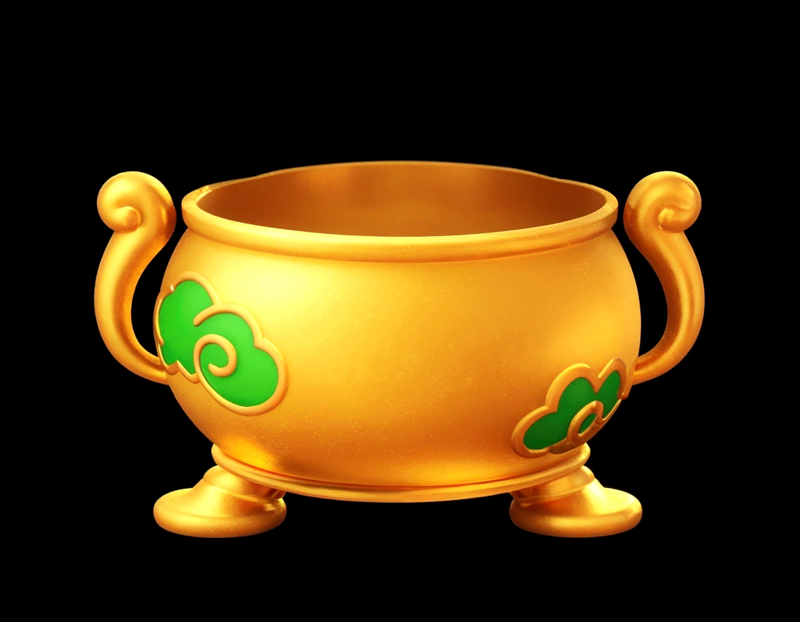 Golden Pot Game Assets, 3d,Strong texture,metallic feel,Golden,3d,HD,8K
