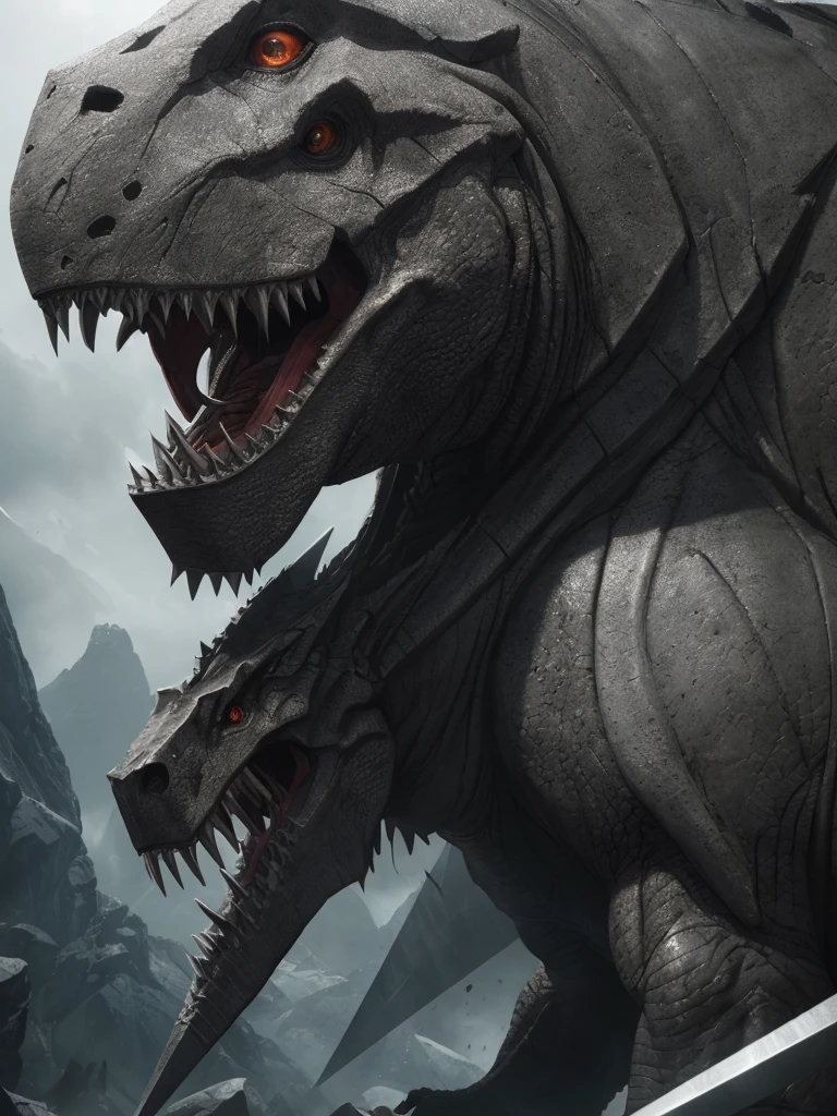 A tyrannosaurus rex with a futuristic armour biotechnology and atack arms equipment , Extreme detail expression, Glossy metal, dynamic angle, detailed light, dramatic_shadow, ray_tracing, reflection,Raw, cinematic shot, (sharp focus:1.5), (photorealistic:1.2), twilight lighting, volumetric lighting, ultra high res, 16K,dramatic lighting,