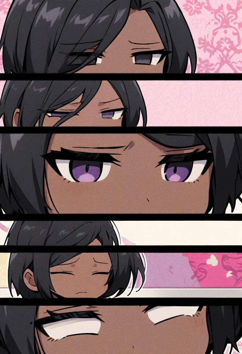 dark skin的女孩,Shy, shy,Medusa style,short hair,黑色short hair,Natural expression,one person,Comic style wallpaper,dark skin