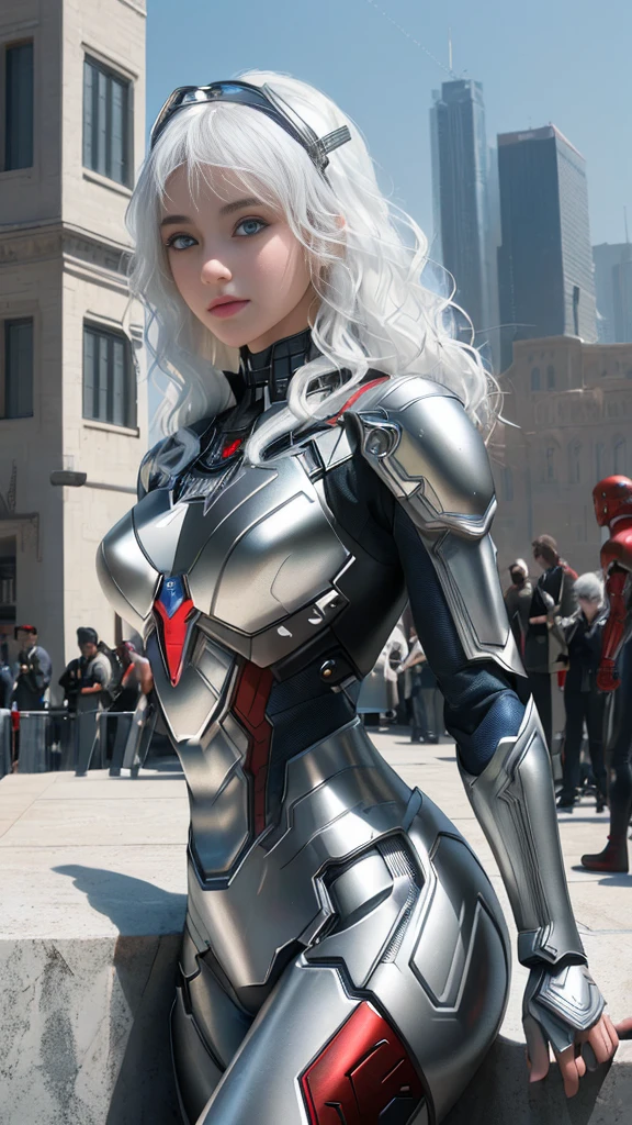 (1 girl:1.3), Alone, (((Very detailed face)))), ((Very detailed eyes and face.)))), beautifuls detalles ojos, body parts__, Official Art, unified 8k wallpaper, super detailed, beautiful and beautiful, beautiful, Masterpiece, Best Quality, Original, Masterpiece, super fine photo, Best Quality, super high resolution, realistic realism, sunlight, Full length portrait, extraordinary beauty, dynamic pose, delicate face, vibrant eyes, (FROM THE FRONT), He wears a Spider-Man suit., red and black color scheme, spider, fondo muy detallado del Ceiling de la ciudad, Ceiling, with city views, detailed face, detailed complex busy background, disordered, gorgeous, milky white, very detailed skin, realistic skin details, visible pores, clear focus, volumetric fog, 8k hd, DSLR, high quality, film grain, White skin, photographic realism, lomography, Futuristic dystopian megalopolis, translucent, eyes looking at the camera, Big , short hair,white hair ,full body,mecha,cyborg,robotic,long hair 