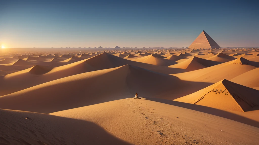 Acient Egypt sandy deserts with pyramids in far away background