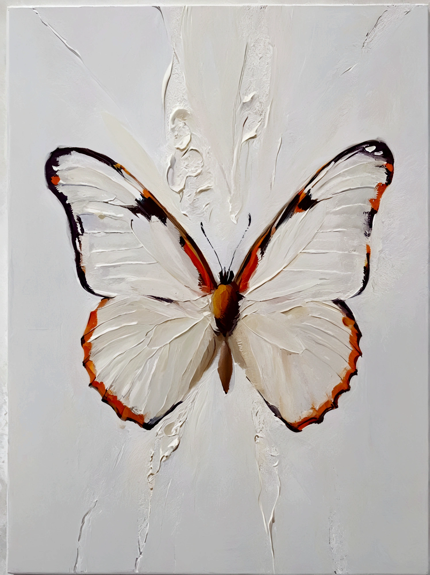 A butterfly,Perfect proportion,symmetry,vanilla,bright,White background,real,emotion,Thick textured paint,