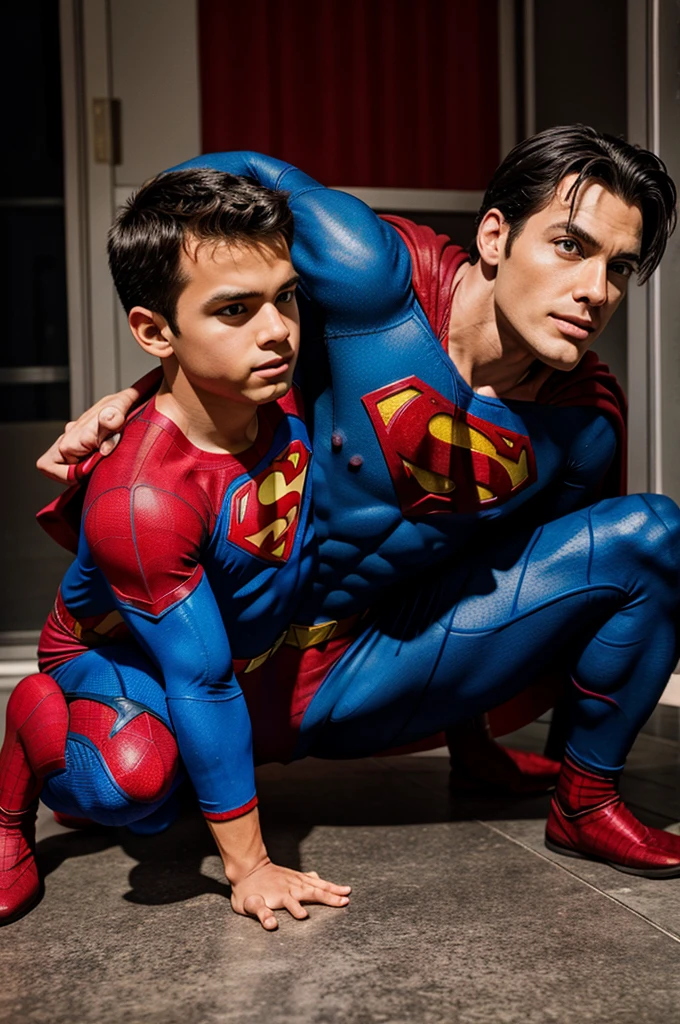 Superman playing with spiderman 