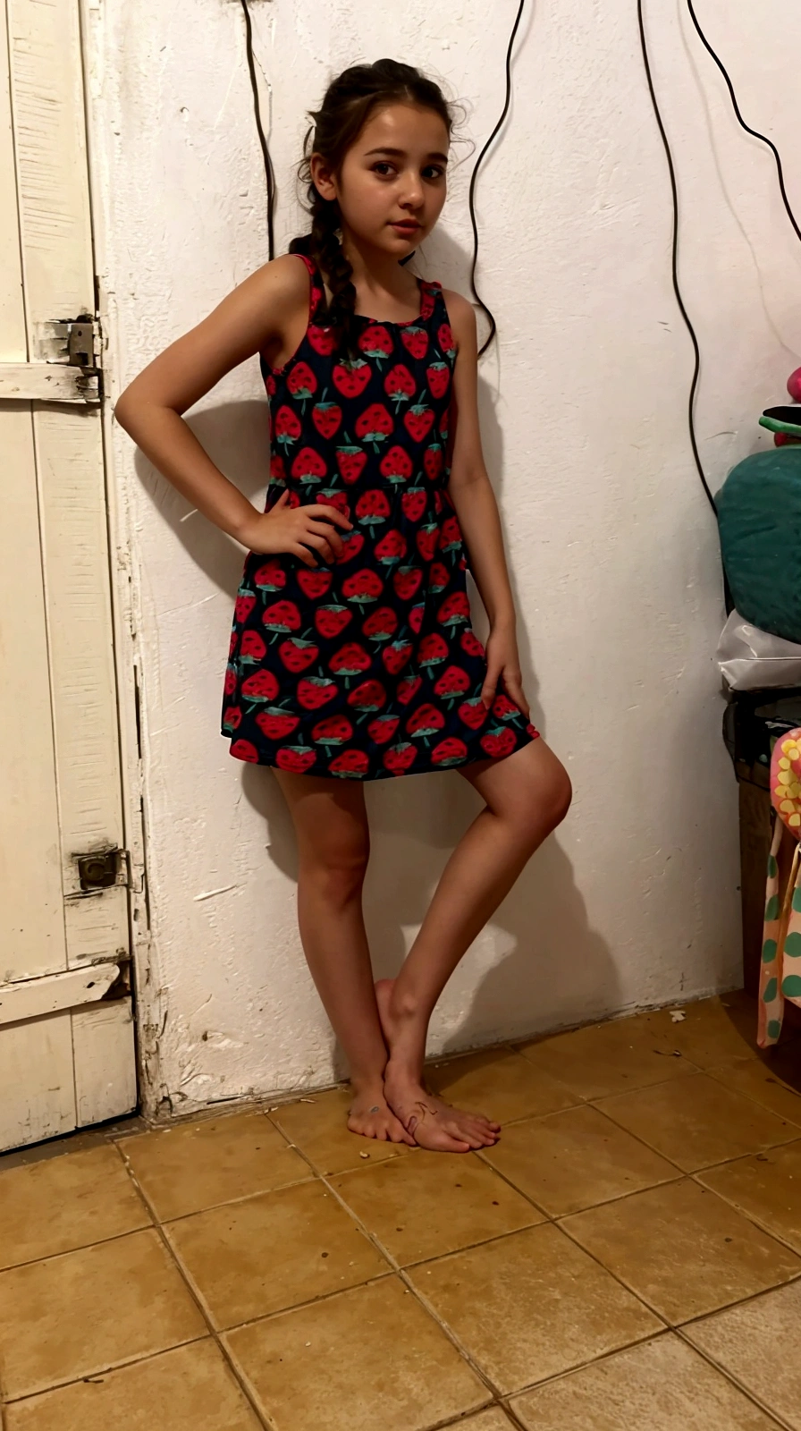 puffy girl standing in front of a wall with a suitcase, wearing dress, girl in a dress, wearing a dress, wearing a summer dress, in a dress, full covered dress, wearing a wonderful dress, short dress, dress loli, fluffy dress, wearing dress de verão, simple robe, full pose, photo by full body
