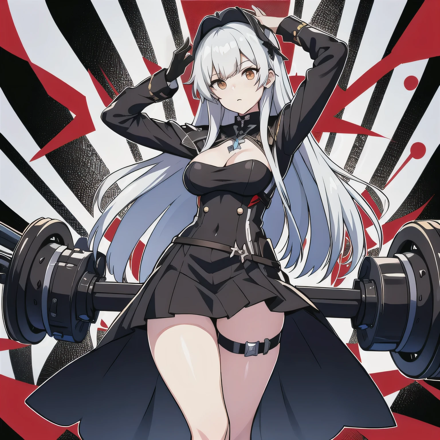 one Anime girl wearing a black dress, from girls frontline, girls frontline style, Kantai collection style, From the night of the ark, girls frontline universe, Fine details. Girl Front, Girls Frontline CG, Girl Front,arknight, azur lane style, white haired Cangcang, trending on artstation pixiv，simplebackground，The halo, holding a sword in battle stance