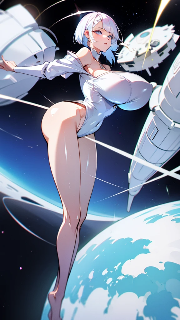 (highly detailed), high quality, masterpiece, (((beautiful))), (((full shot, back side view))), (((Vados))), (((dragon ball super))), (((reiq art)), athletic female, (((5 fingers))), (((5 toes))), big butt, large ass, red nails, purple eyes, purple lipstick, eyelashes, eyeliner, white hair, (((blue skin))), (((white eyebrowns))), (((thin eyebrowns))), ponytail, bubble ass, busty, butt, (((withe one piece swimsuit))), cleavage, (((feet detail))), fingers, genital outline, grabbing own ass, holding ass, (one hand on ass), humanoid feet, humanoid hands, (((horny face))), in love to the viewer, large bum, looking at viewer, nails, partially visible vulva, presenting feet, (((protective mother countenance))), pose, sensual eye, narrowed eyes, half-closed eyes, bedroom eyes, sensual body, smile, soles, (((soft soles))), (((meaty soles))), arched soles, tiptoes, feet blush, (((sole blush))), solo, sheap space, lying up, feet up, thick thighs, thighs together, toes, (((voluptuous))), high thighs, high hips, wide hips, curvy figure, curvaceous, absurd res, hi res, signature, in a spaceship next to a large window space