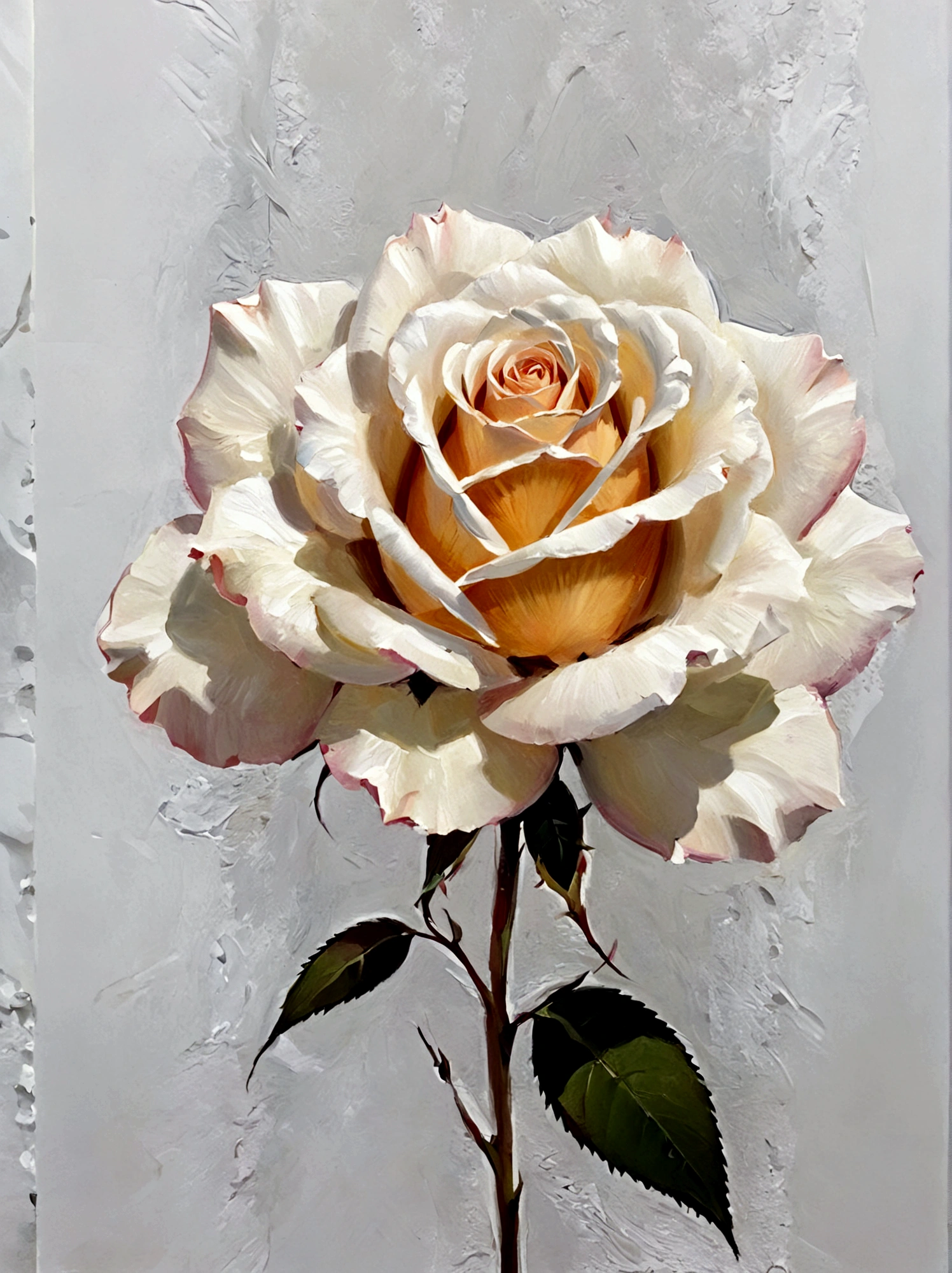 A flower，A rose，Perfect proportion，symmetry，vanilla，bright，White background，real，emotion，Thick textured paint, 