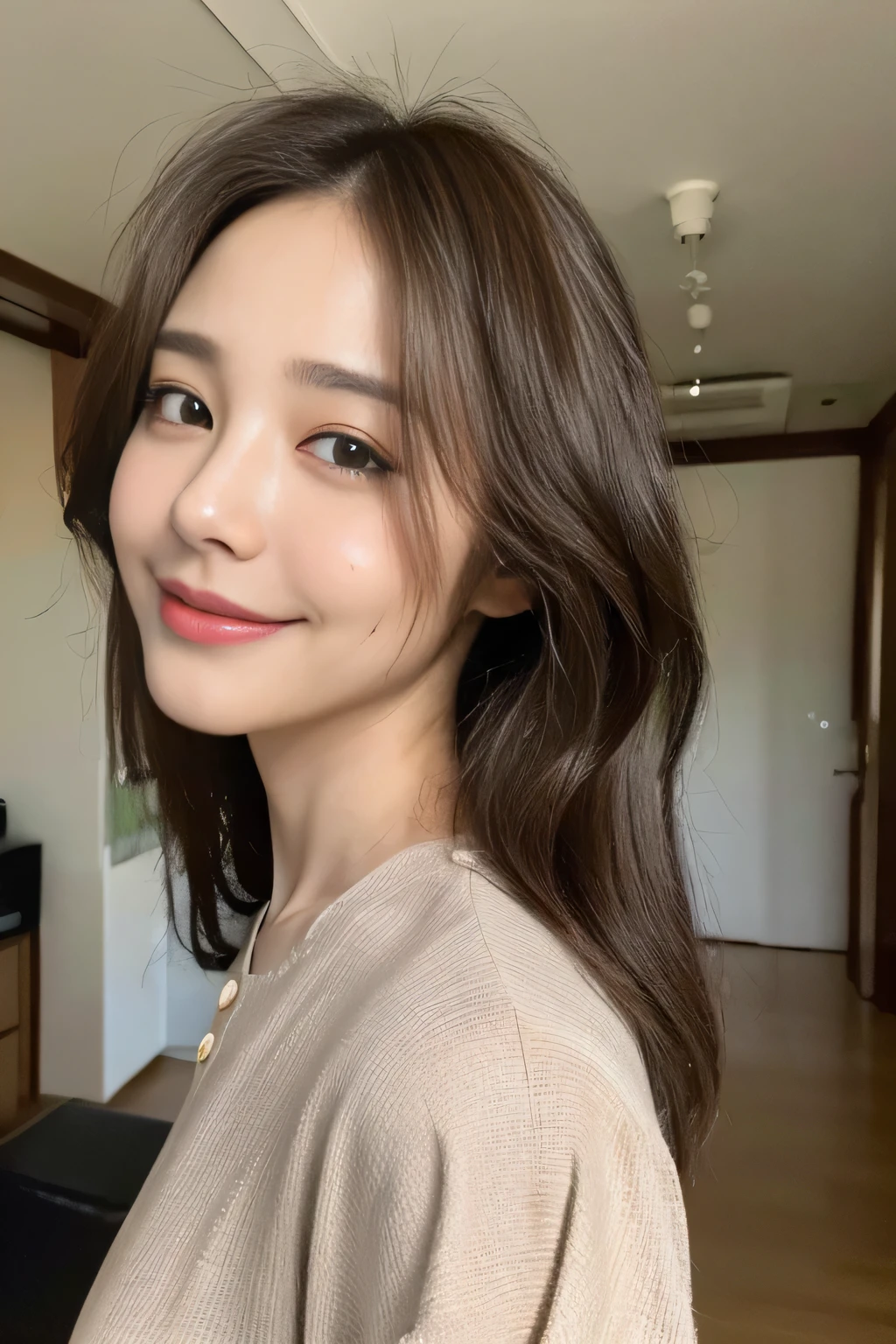 seed:2020674263.((Full body angle:1.1)).((Highest quality, 8K, masterpiece:1.3)), ((from below:1.1)).concentrated:1.2, Perfect body beauty:1.4, Hips:1.2, ((Delicate Hair)), (Colorful button-through crop shirt :1.1) , ((Highest quality、8k、masterpiece:1.3))、1 Girl、A sloppy smile、Esbian all over、Slim face、Big Boobs、Beautiful woman、(Dark Brown Hair)、Long Hair、1、Flickering Valley、Detailed eyes、double eyelid、Blurred Background、超Slim face、Smile、Looking down、stroll、