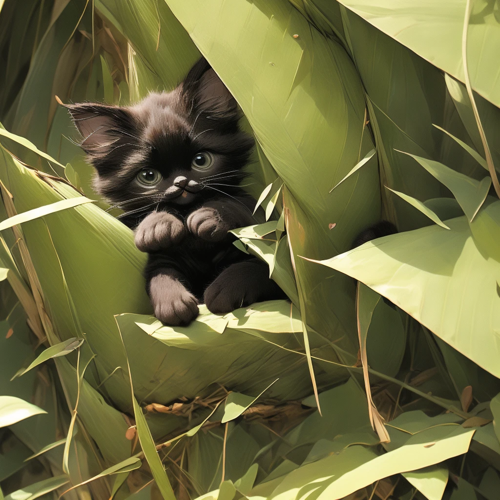 Black cat kitten、Show your paws to the audience、Sweat coming out of the paws