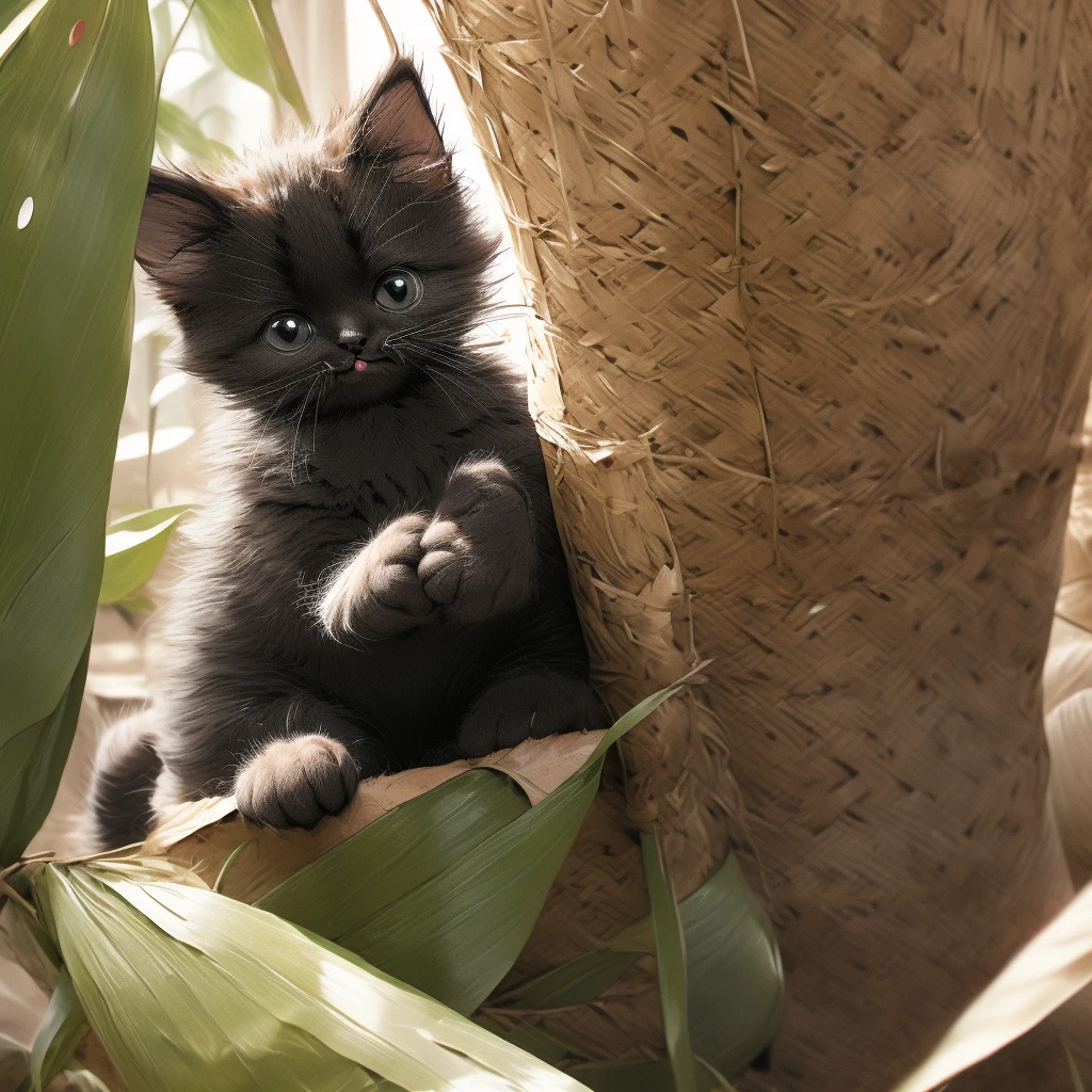 Black cat kitten、Show your paws to the audience、Sweat coming out of the paws