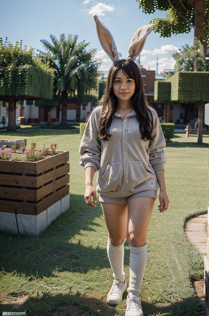 Minecraft characters wearing rabbit clothes