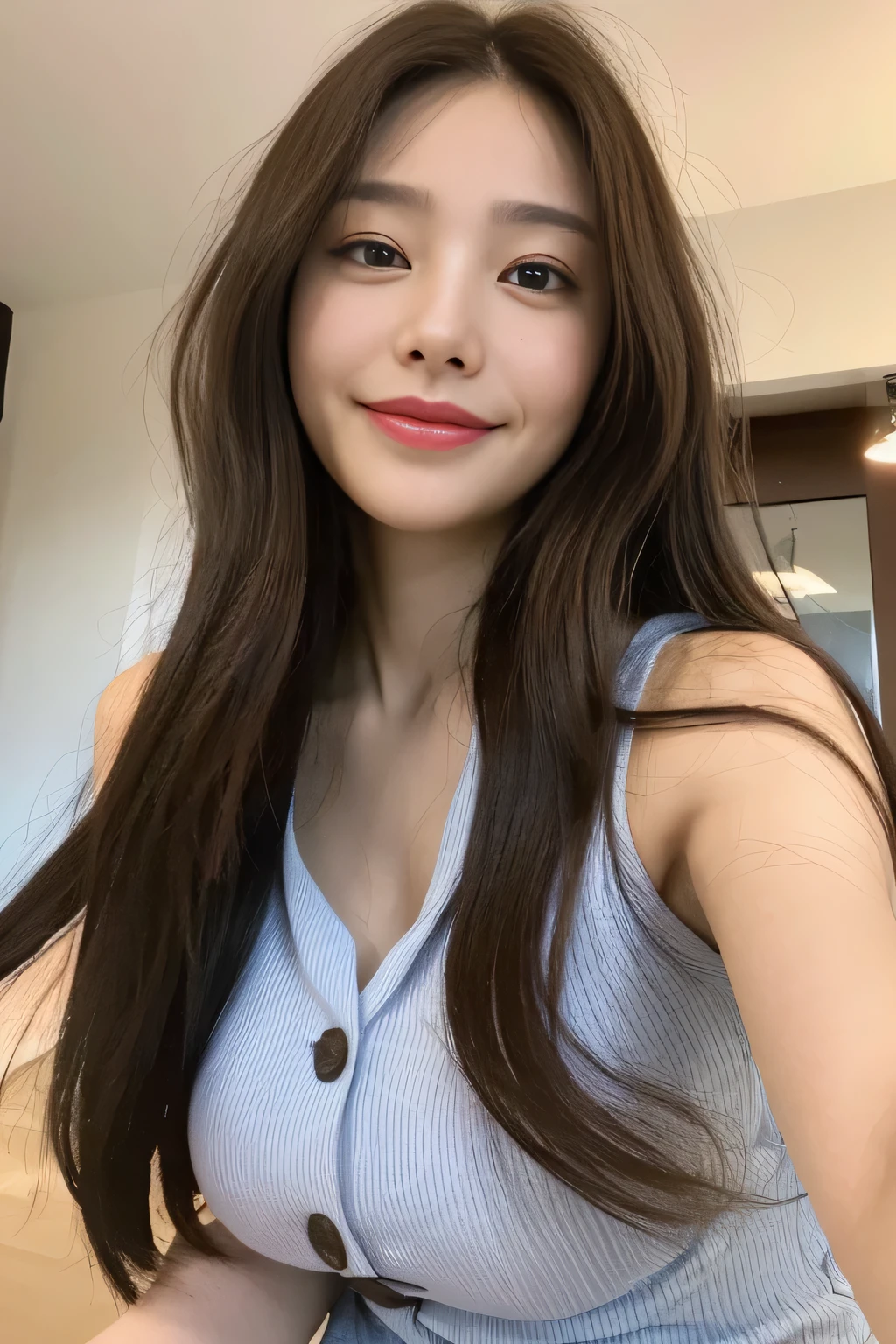 seed:2020674263.((Full body angle:1.1)).((Highest quality, 8K, masterpiece:1.3)), ((from below:1.1)).concentrated:1.2, Perfect body beauty:1.4, ????:1.2, ((Delicate Hair)), (Colorful button-through crop shirt :1.1) , ((Highest quality、8k、masterpiece:1.3))、1 Girl、A sloppy smile、Esbian all over、Slim face、Big ?????、Beautiful woman、(Dark Brown Hair)、Long Hair、1.1、Flickering Valley、Detailed eyes、double eyelid、Blurred Background、超Slim face、Smile、Looking down、stroll、