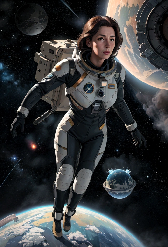 (best quality, 4K, high resolution, Artwork:1.2), (realistic, photorealistic, photorealistic:1.37), full body, astronaut falling down in space, in the background we have a black hole and some stars, science fiction, Retro-futuristic technology, Starry fog, exploration, adventure, mystery, Galactic environment, exalted, Interstellar travel, dramatic contrast, distant planets, Majestic face, Sci-fi fashion, smoke and fog effects, contrasting textures, timeless beauty