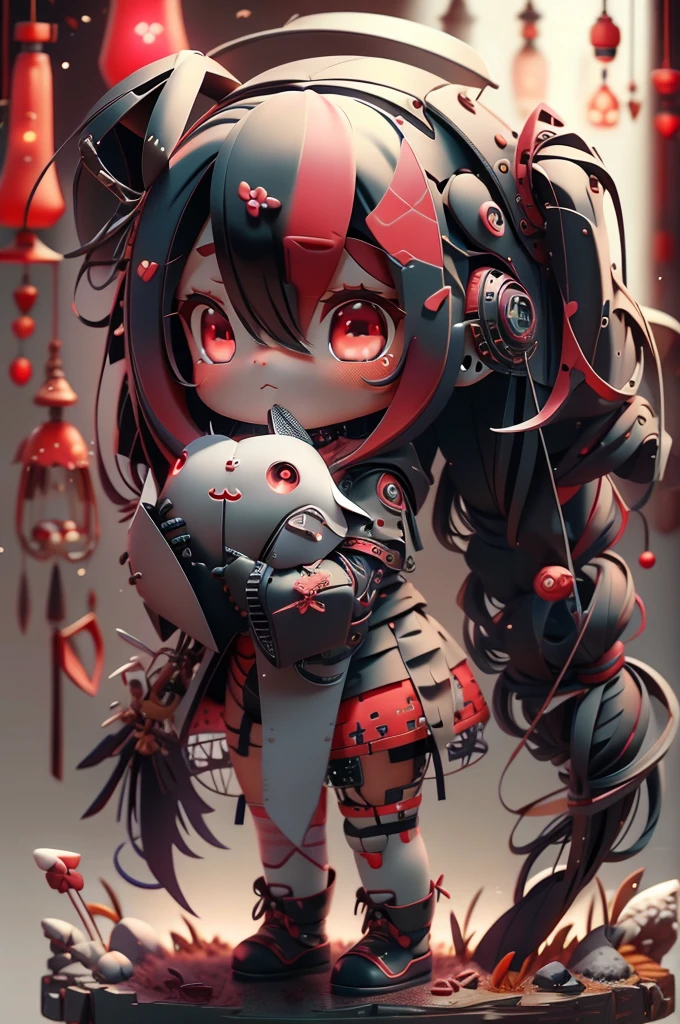 High quality、plastican00d、Bright atmosphere、Realistic Light、Red spotlight from above、pretty girl、、Red leotard、Fishnet tights、Pink Hair、garter belt、Two-headed appearance、Doll、Chibi、plastic、Black long hair、Straight Hair、grassland、、Rabbit mouth、full body, chibi,robot
j_Sci-fi