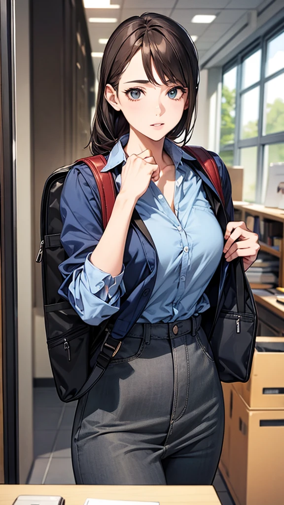 Illustration-like realistic, Office Casual, smartphone, rucksack, Sustainable