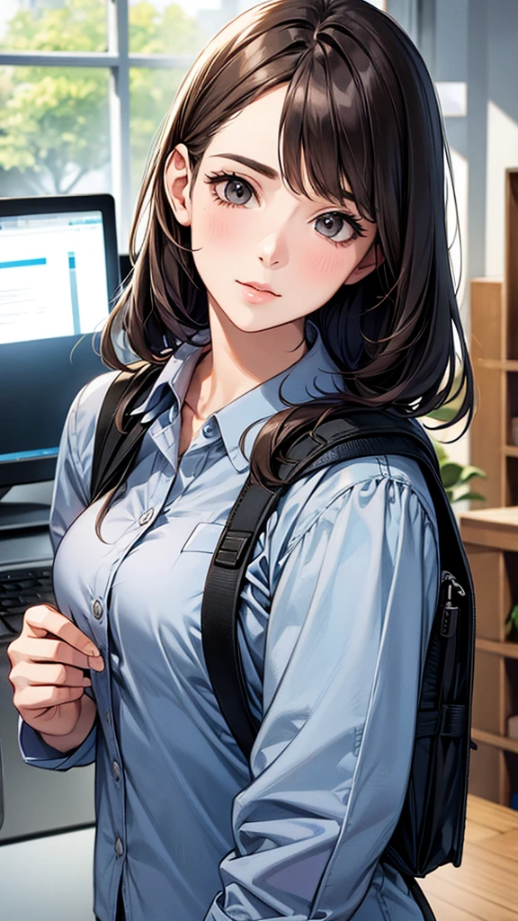 Illustration-like realistic, Office Casual, smartphone, rucksack, Sustainable